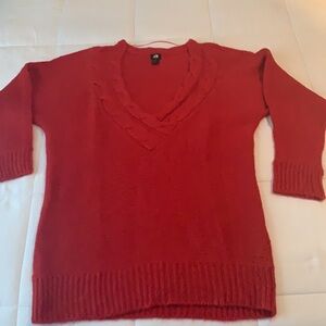 H&M Red Knit V-Neck Oversized Sweater. Size L. New without tags/never worn.